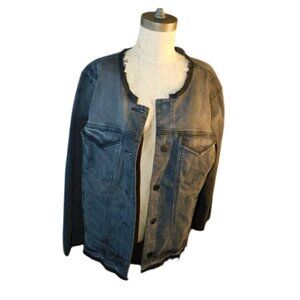 Lane Bryant Size 22 Plus Size Distressed Black Denim Jean Jacket NWT $79